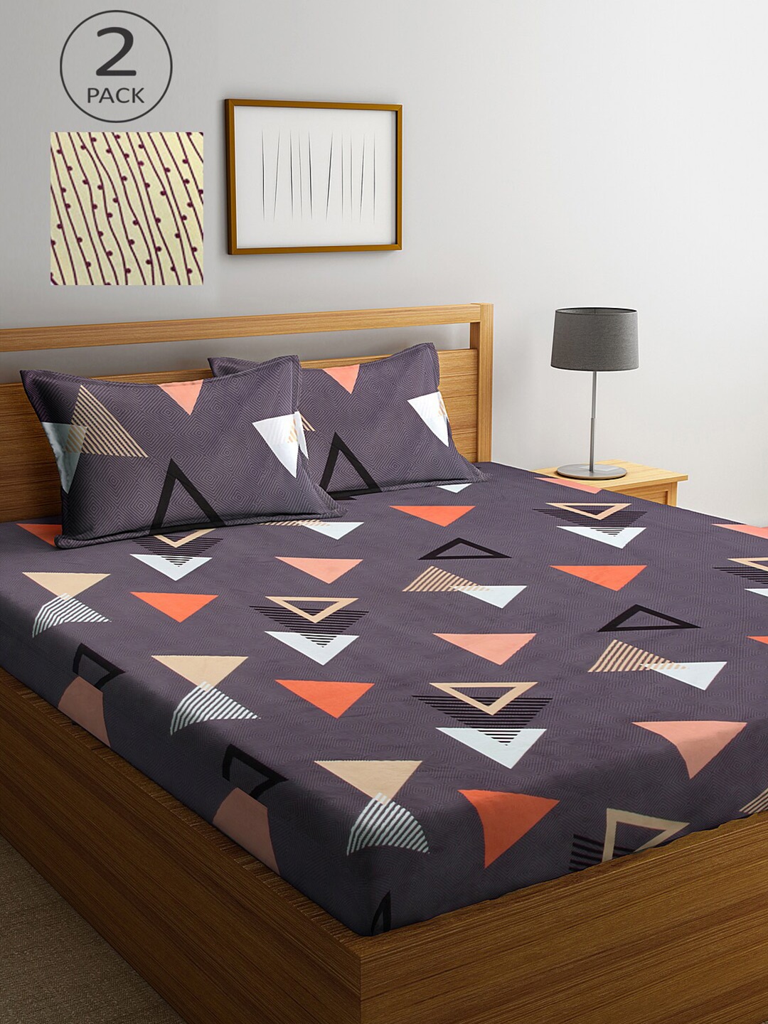 

KLOTTHE Pink & Grey Geometric 210 TC 2 King Bedsheet with 4 Pillow Covers