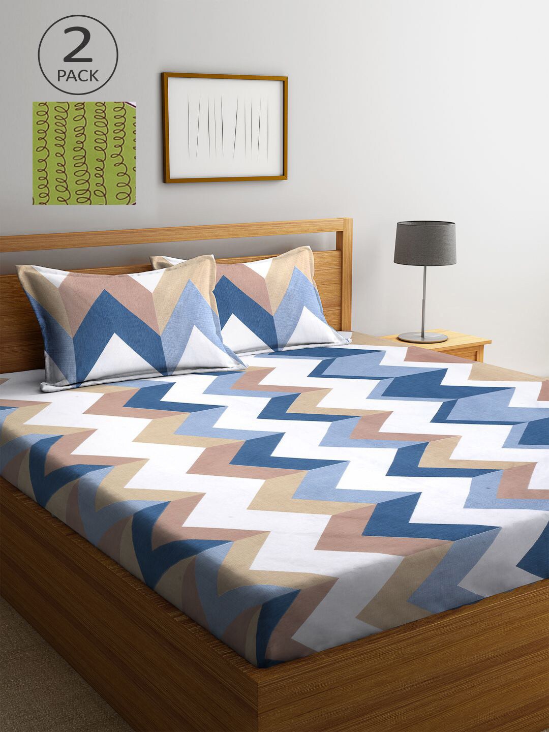 

KLOTTHE Pink & Blue Geometric 210 TC 2 King Bedsheet with 4 Pillow Covers