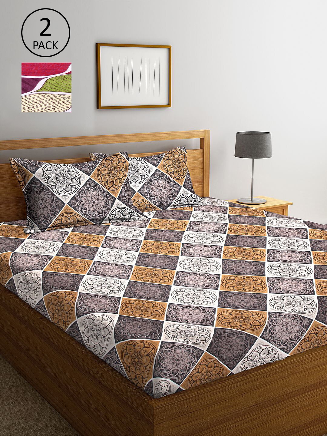 

KLOTTHE Pink & Brown Floral 210 TC 2 King Bedsheet with 4 Pillow Covers