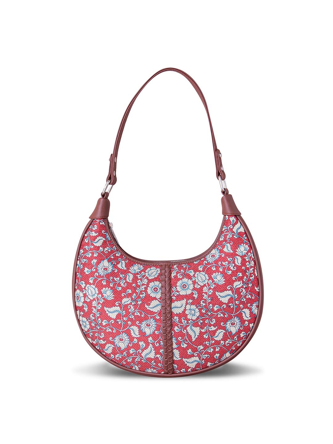 

Zouk Chittoor Red Kalamkari Floral Red Hobo Bag