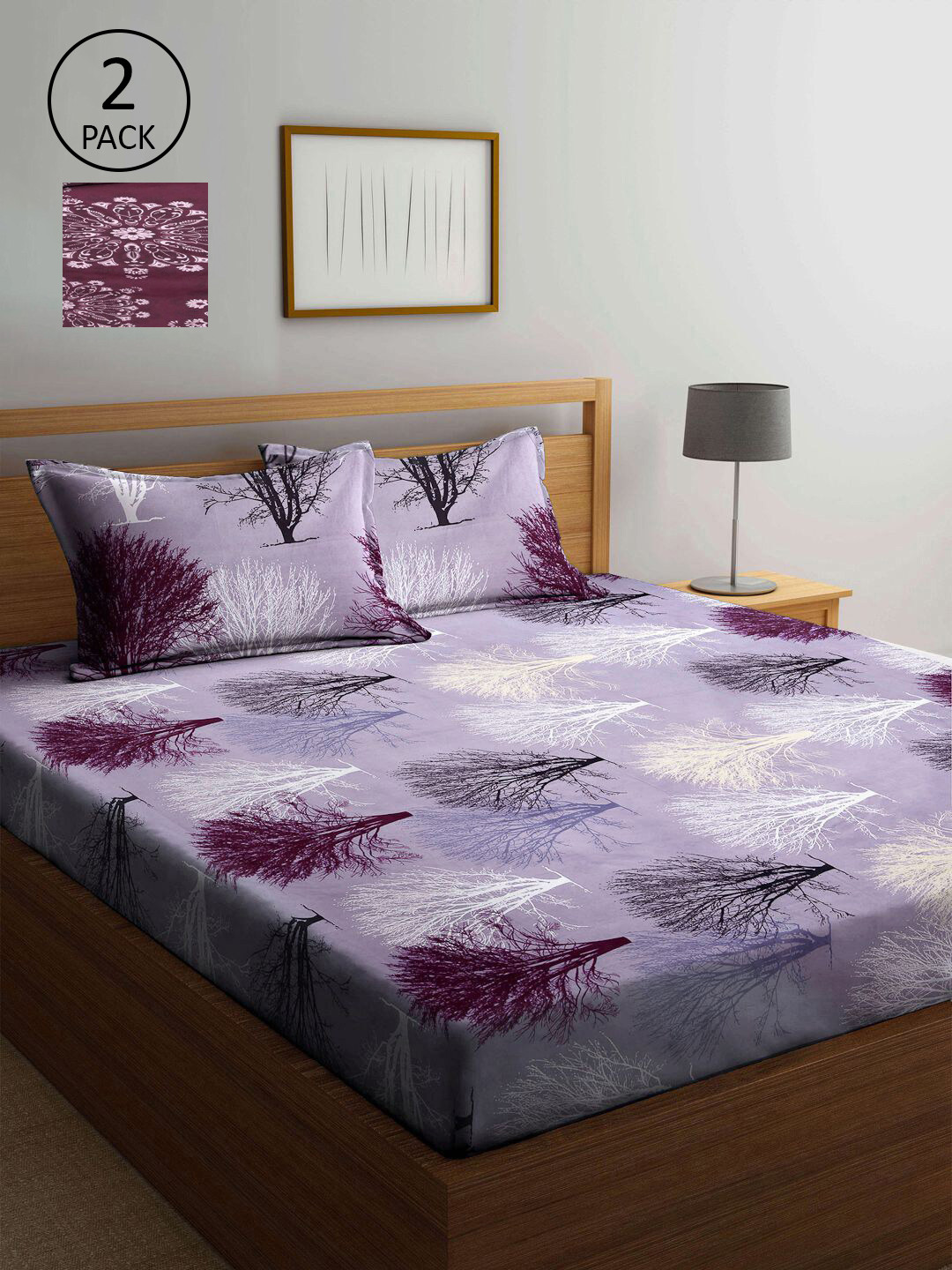 

KLOTTHE Purple & Maroon Floral 210 TC 2 King Bedsheet with 4 Pillow Covers