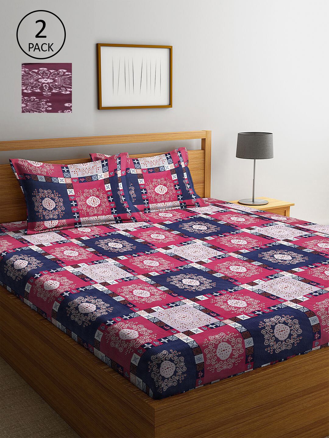 

KLOTTHE Multicoloured Geometric 210 TC 2 King Bedsheet with 4 Pillow Covers, Multi