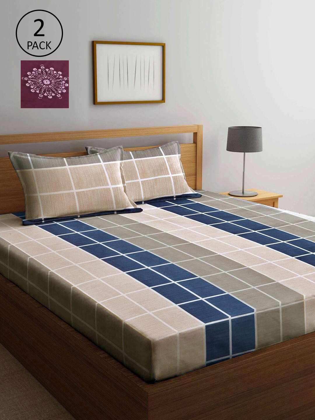

KLOTTHE Multicoloured Geometric 210 TC 2 King Bedsheet with 4 Pillow Covers, Multi