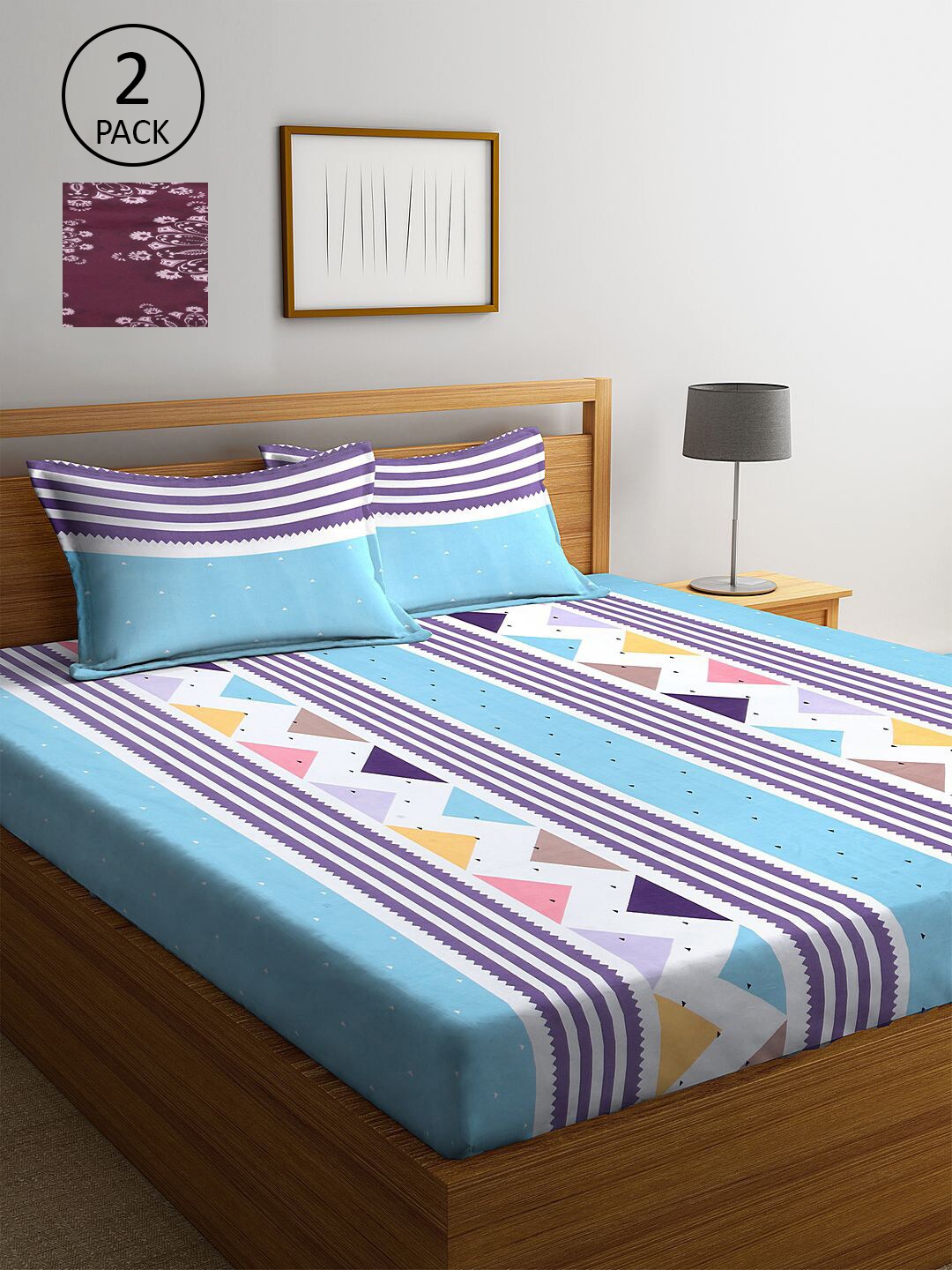 

KLOTTHE Multicoloured Striped 210 TC 2 King Bedsheet with 4 Pillow Covers, Multi