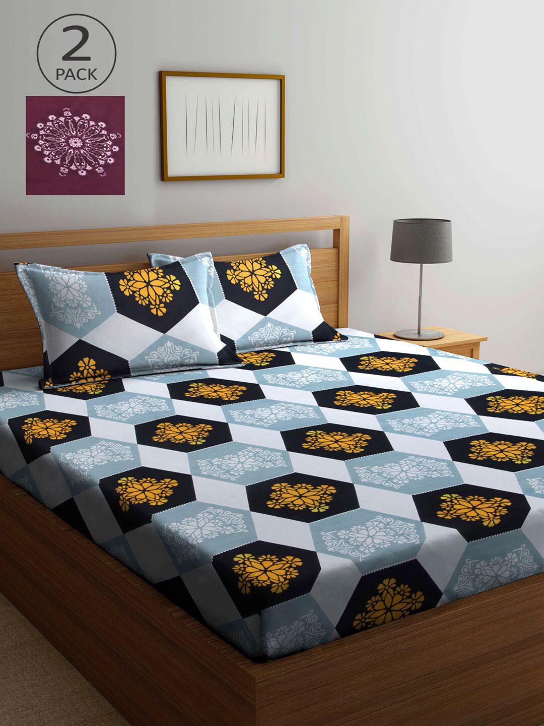 

KLOTTHE Multicoloured Geometric 210 TC 2 King Bedsheet with 4 Pillow Covers, Multi