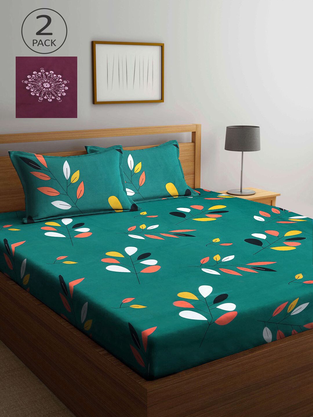 

KLOTTHE Green & Brown Floral 210 TC 2 King Bedsheet with 4 Pillow Covers