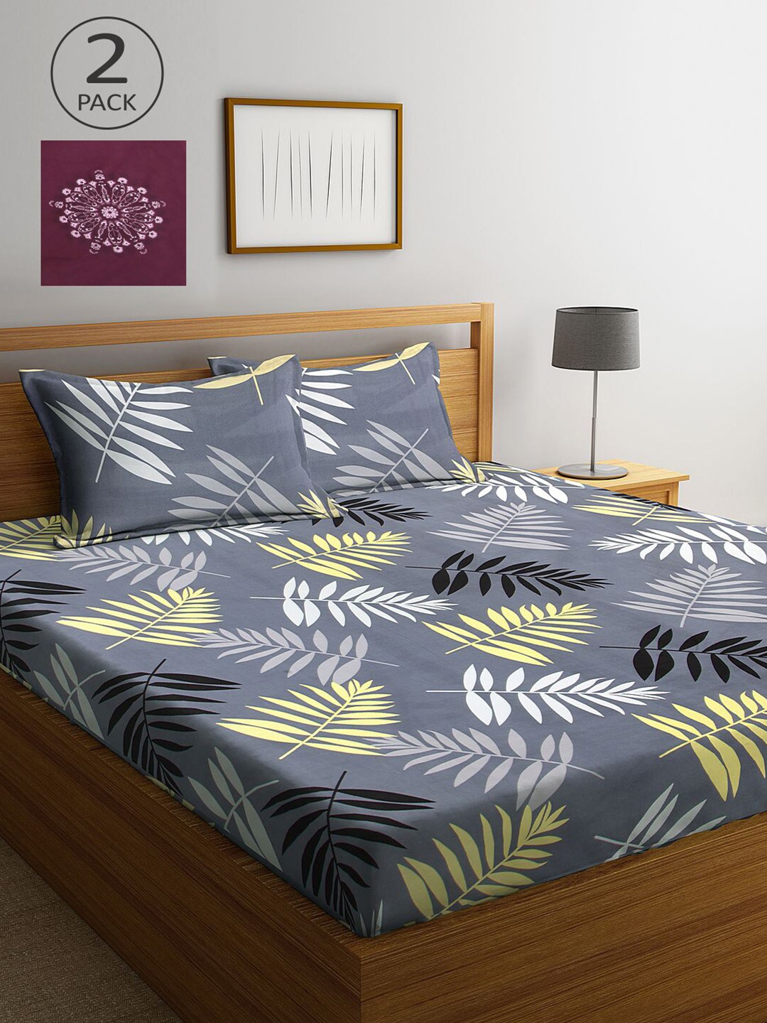 

KLOTTHE Grey & Maroon Floral 210 TC 2 King Bedsheet with 4 Pillow Covers