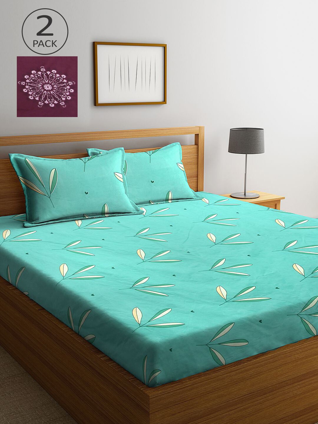 

KLOTTHE Sea Green & Maroon Floral 210 TC 2 King Bedsheet with 4 Pillow Covers