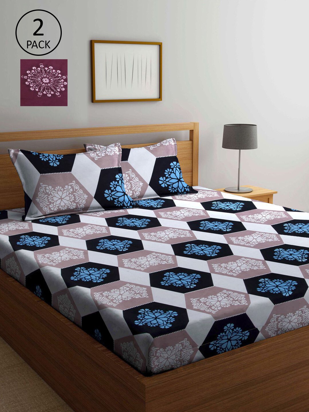 

KLOTTHE Multicoloured Geometric 210 TC 2 King Bedsheet with 4 Pillow Covers, Multi
