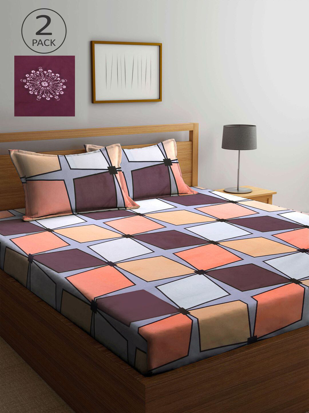 

KLOTTHE Multicoloured Geometric 210 TC 2 King Bedsheet with 4 Pillow Covers, Multi
