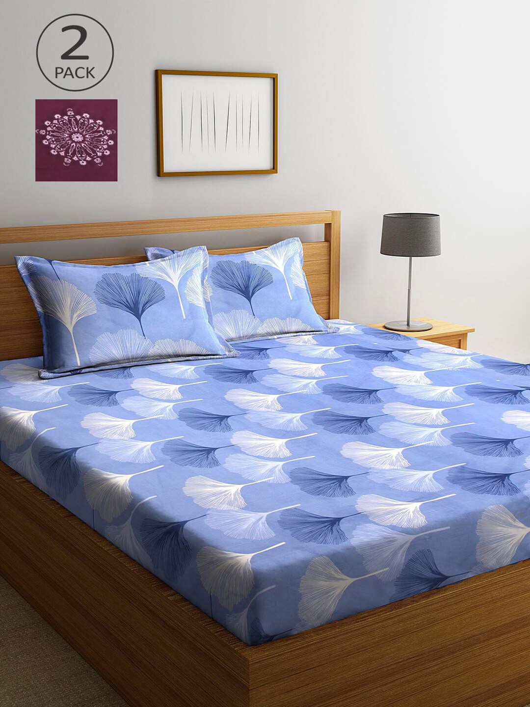

KLOTTHE Blue & Maroon Floral 210 TC 2 King Bedsheet with 4 Pillow Covers