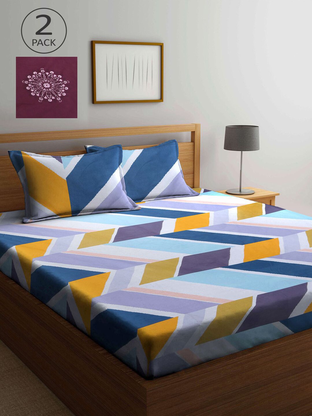 

KLOTTHE Multicoloured Geometric 210 TC 2 King Bedsheet with 4 Pillow Covers, Multi