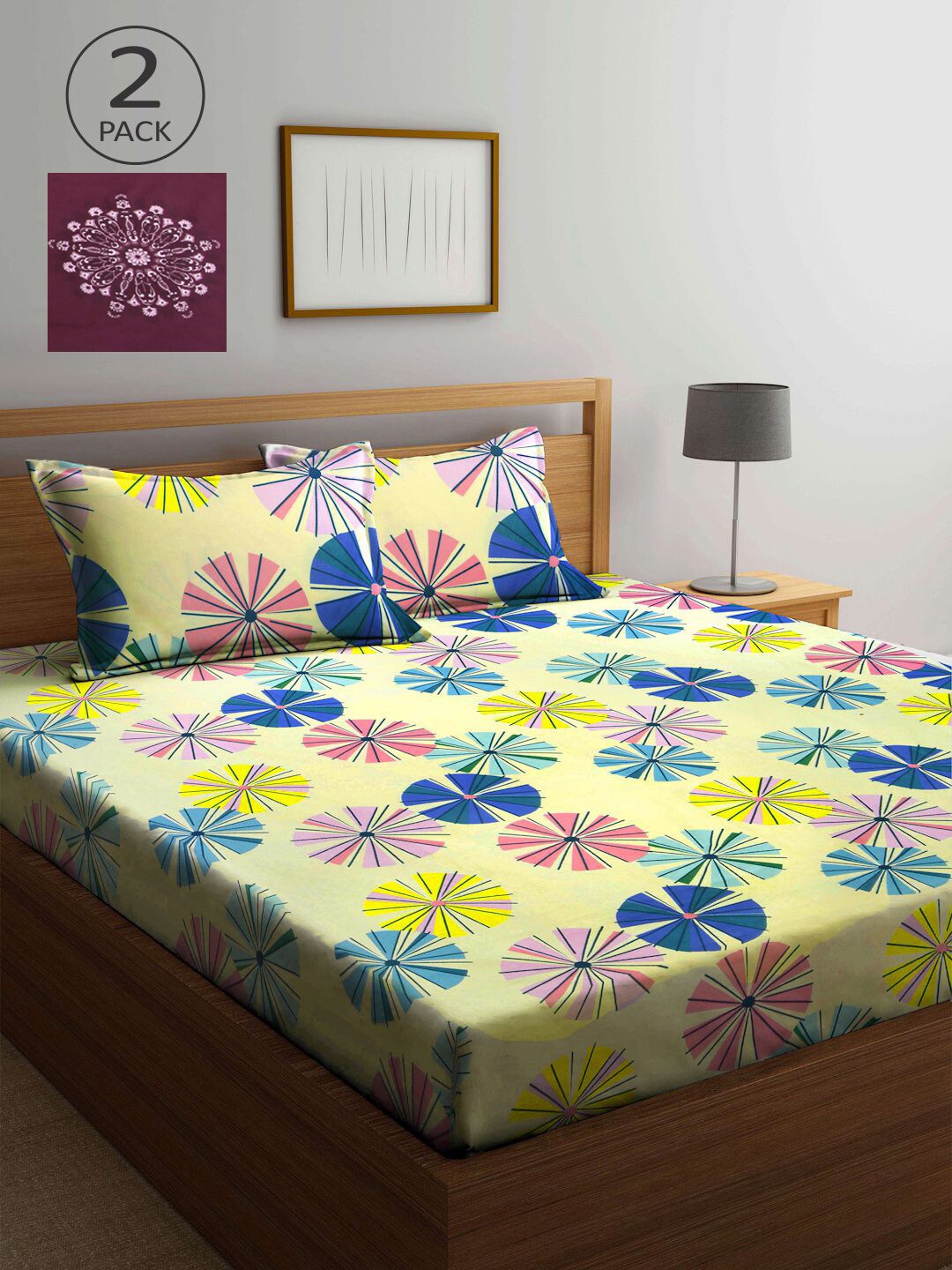 

KLOTTHE Multicoloured Floral 210 TC 2 King Bedsheet with 4 Pillow Covers, Multi