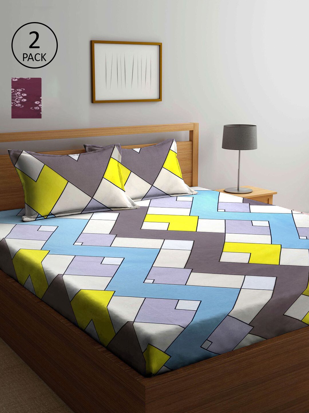 

KLOTTHE Multicoloured Geometric 210 TC 2 King Bedsheet with 4 Pillow Covers, Multi