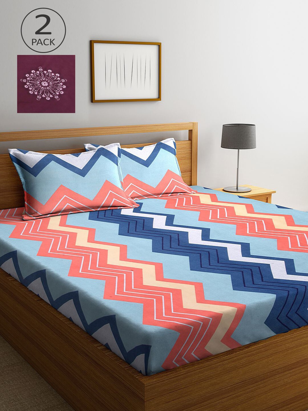 

KLOTTHE Multicoloured Geometric 210 TC 2 King Bedsheet with 4 Pillow Covers, Multi
