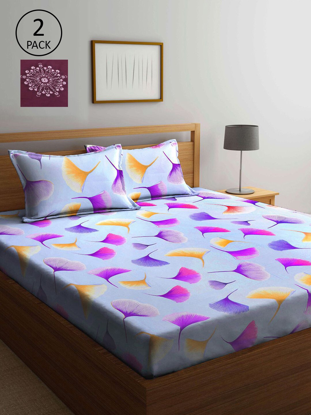 

KLOTTHE Blue & Maroon Floral 210 TC 2 King Bedsheet with 4 Pillow Covers