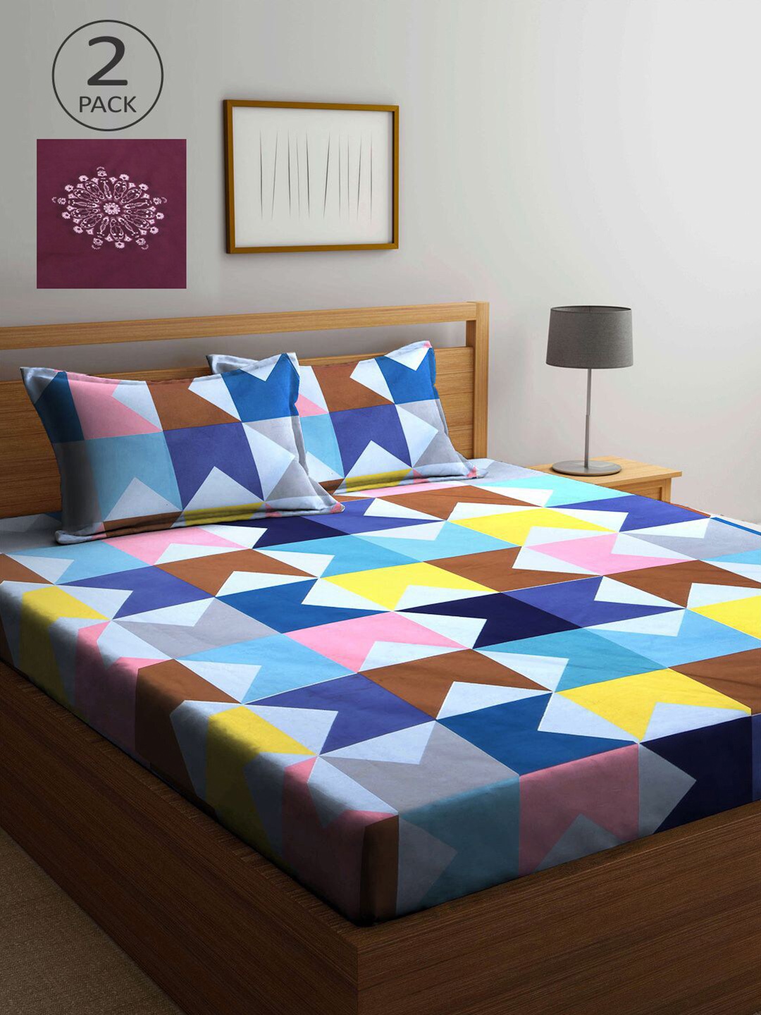 

KLOTTHE Multicoloured Geometric 210 TC 2 King Bedsheet with 4 Pillow Covers, Multi