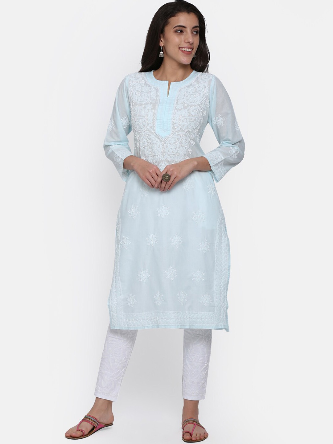 

PARAMOUNT CHIKAN Embroidered Chikankari Kurta, Blue