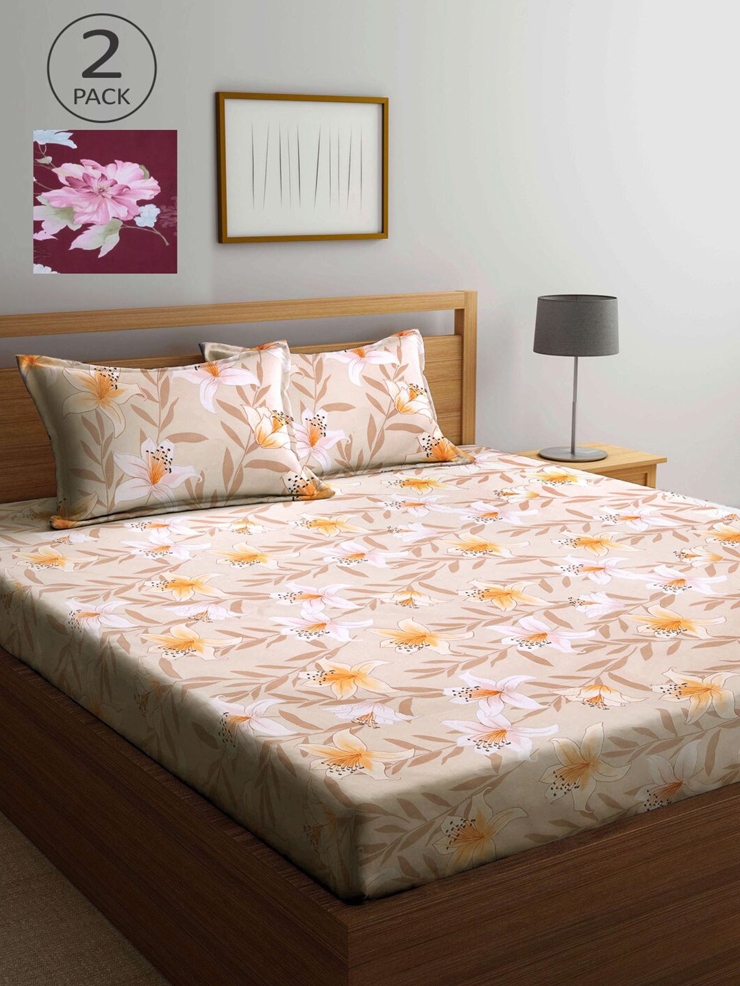 

KLOTTHE Multicoloured Floral 210 TC 2 King Bedsheet with 4 Pillow Covers, Multi
