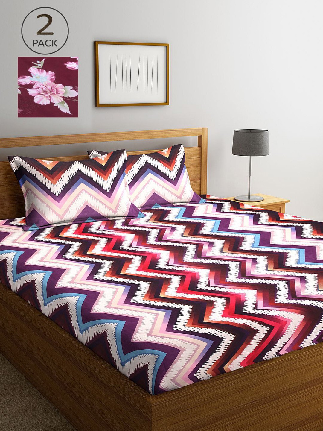 

KLOTTHE Multicoloured Geometric 210 TC 2 King Bedsheet with 4 Pillow Covers, Multi