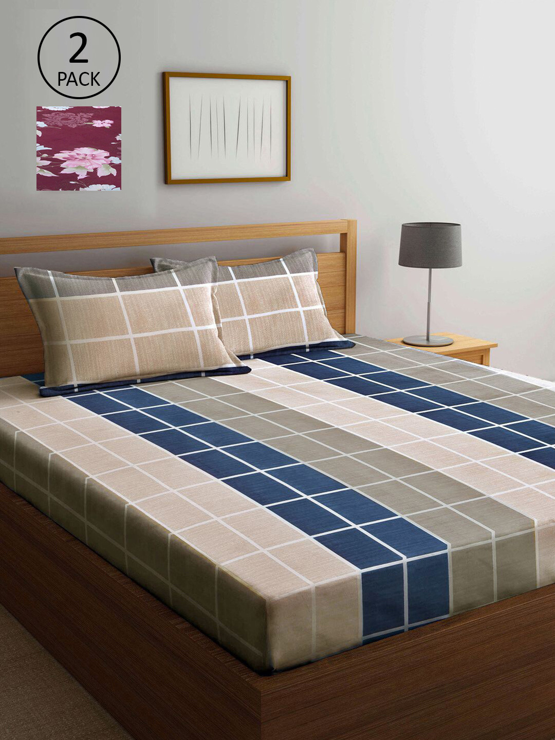 

KLOTTHE Multicoloured Geometric 210 TC 2 King Bedsheet with 4 Pillow Covers, Multi