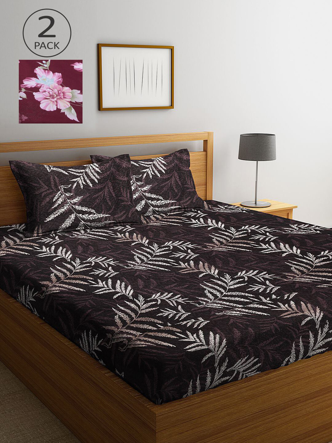 

KLOTTHE Brown & Maroon Floral 210 TC 2 King Bedsheet with 4 Pillow Covers