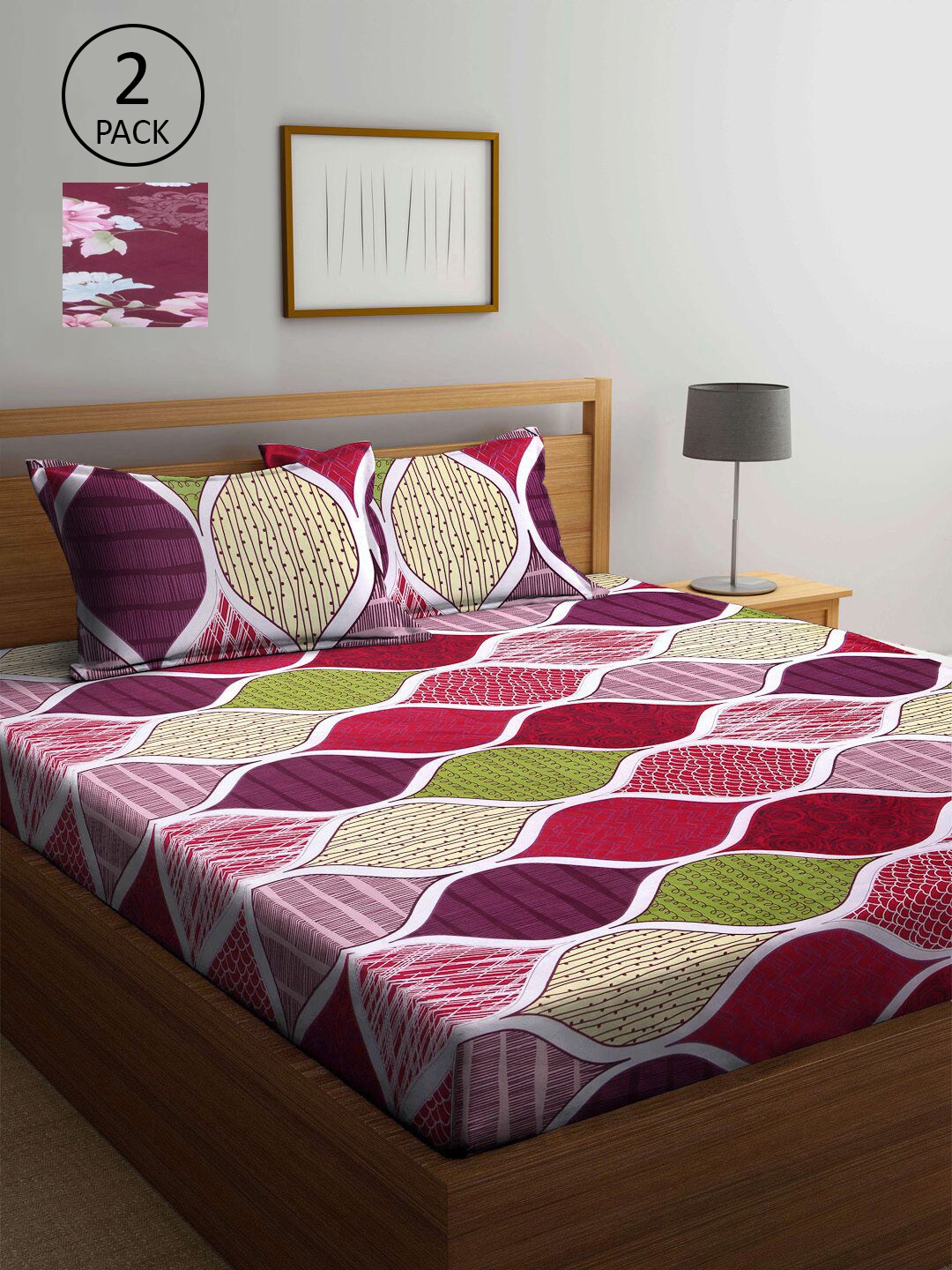 

KLOTTHE Multicoloured Geometric 210 TC 2 King Bedsheet with 4 Pillow Covers, Multi