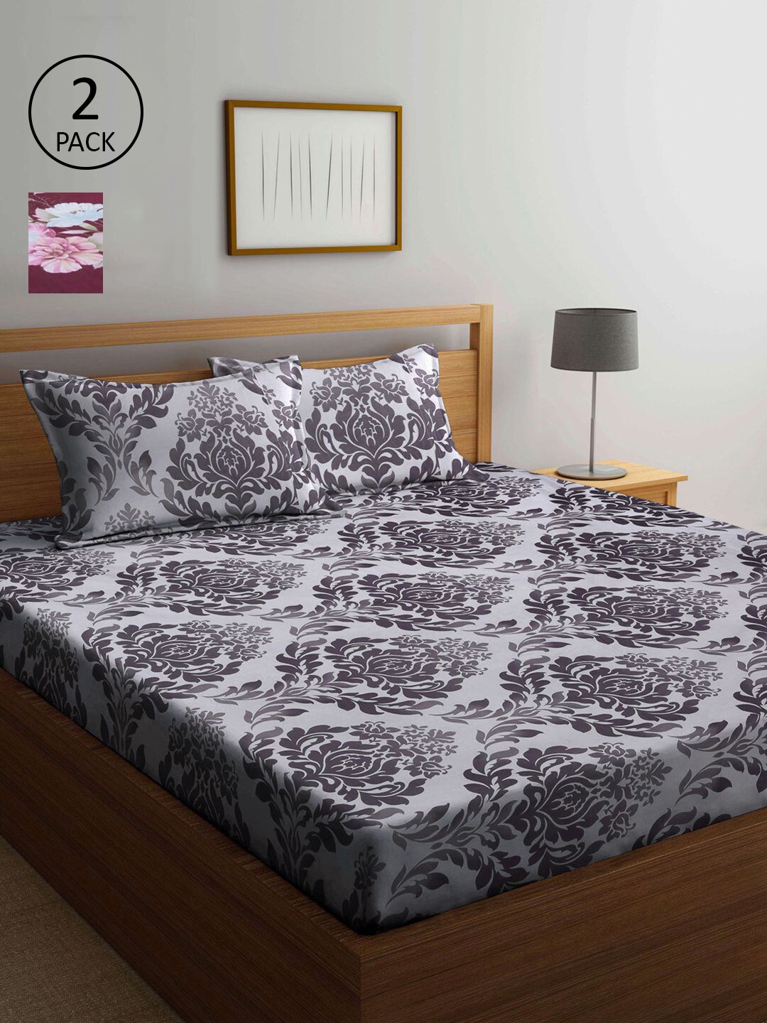 

KLOTTHE Multicoloured Floral 210 TC 2 King Bedsheet with 4 Pillow Covers, Multi