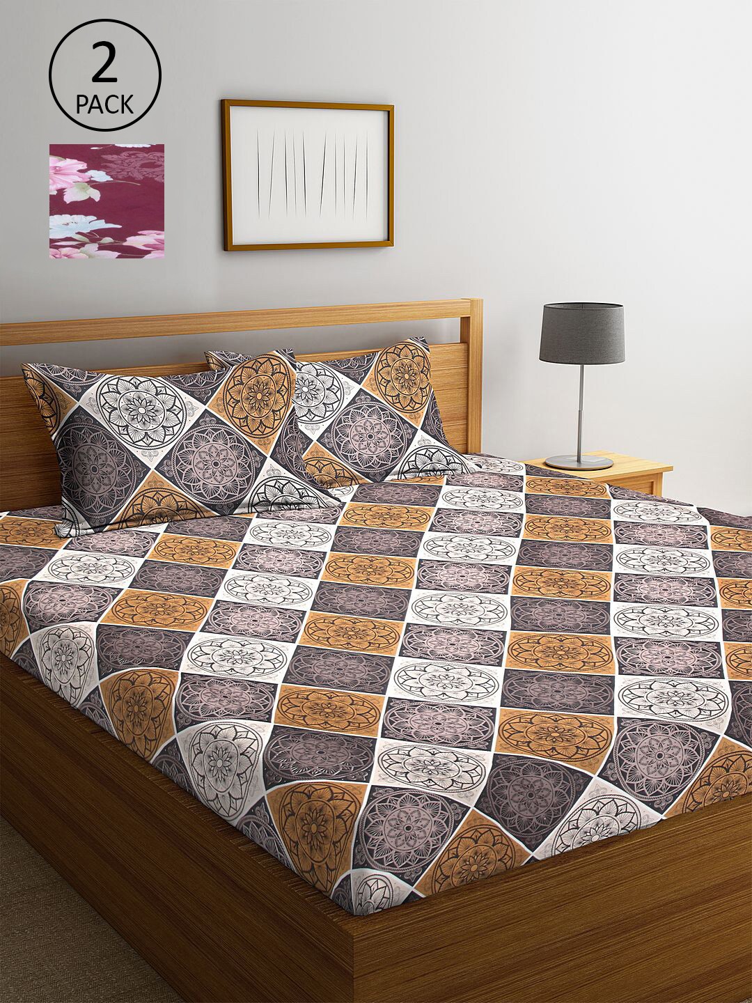 

KLOTTHE Multicoloured Floral 210 TC 2 King Bedsheet with 4 Pillow Covers, Multi