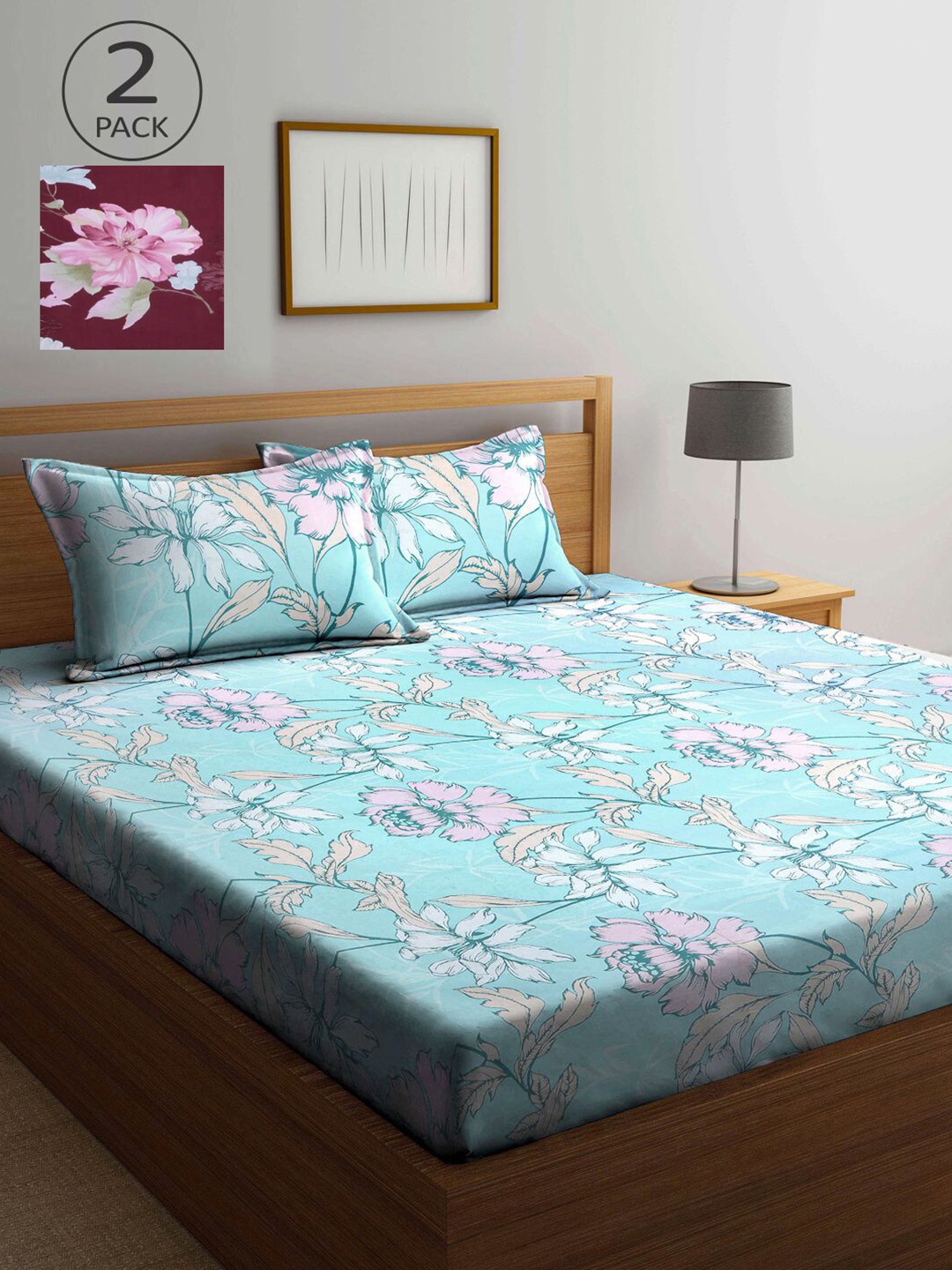 

KLOTTHE Multicoloured Floral 210 TC 2 King Bedsheet with 4 Pillow Covers, Multi