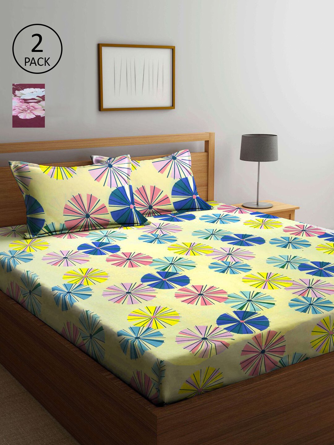 

KLOTTHE Multicoloured Floral 210 TC 2 King Bedsheet with 4 Pillow Covers, Multi