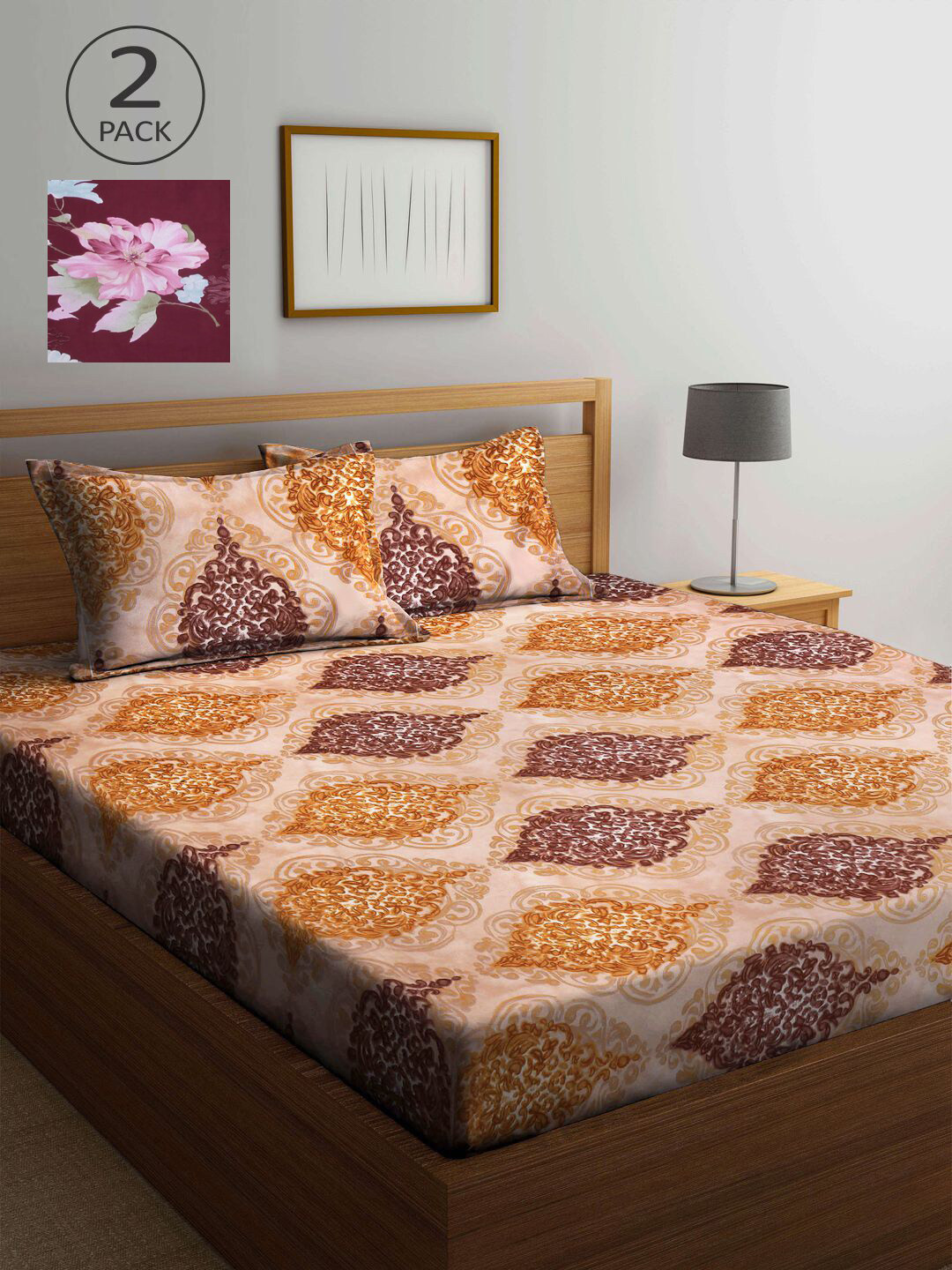 

KLOTTHE Multicoloured Ethnic Motifs 210 TC 2 King Bedsheet with 4 Pillow Covers, Multi