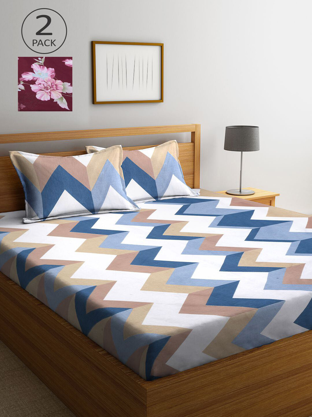 

KLOTTHE Multicoloured Geometric 210 TC 2 King Bedsheet with 4 Pillow Covers, Multi