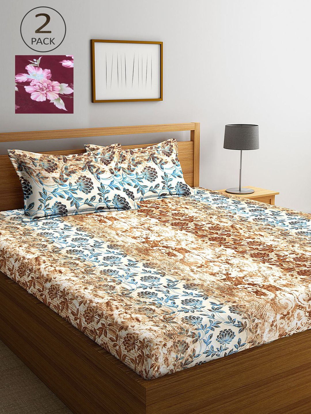 

KLOTTHE Multicoloured Floral 210 TC 2 King Bedsheet with 4 Pillow Covers, Multi