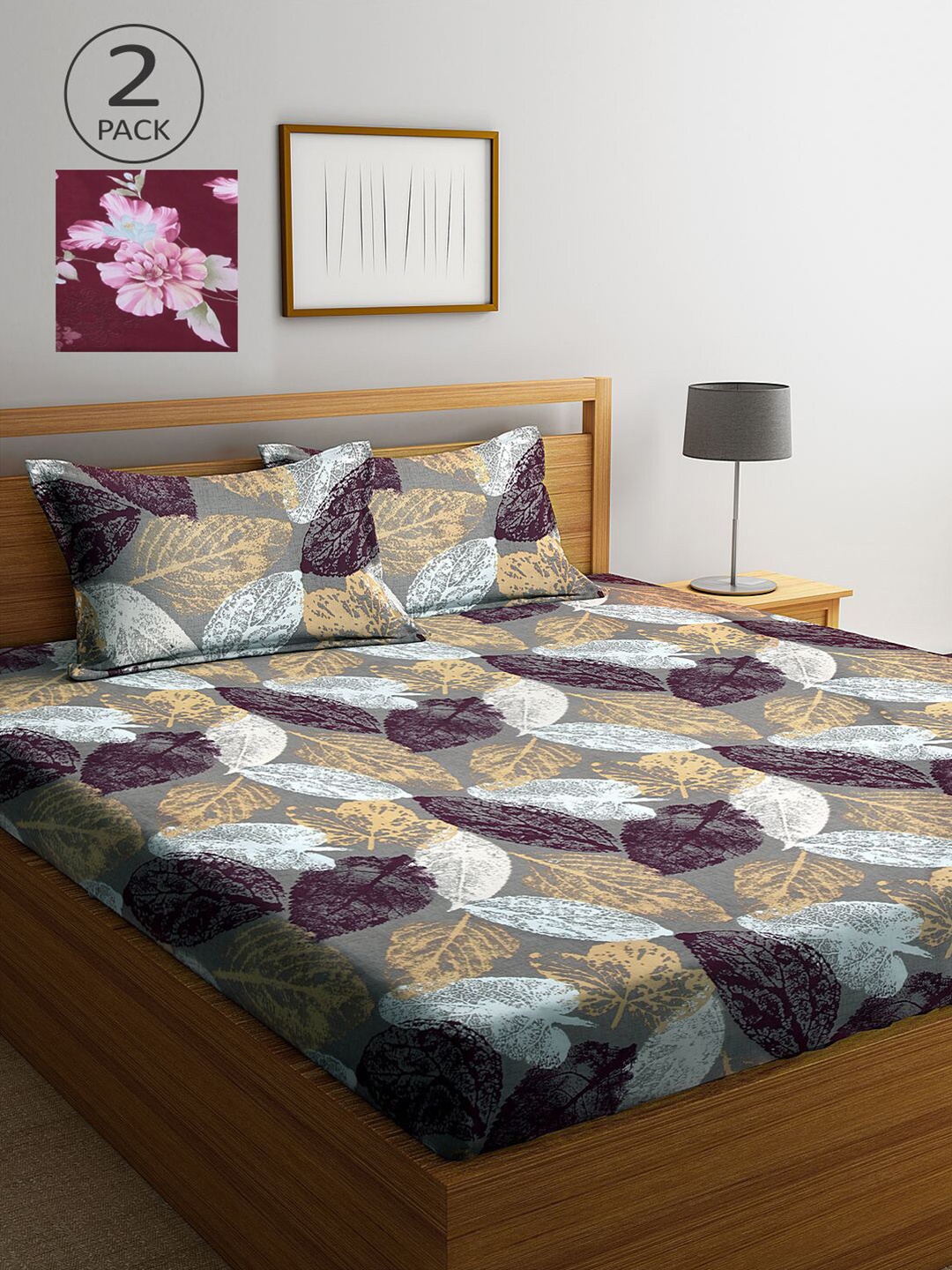 

KLOTTHE Multicoloured Floral 210 TC 2 King Bedsheet with 4 Pillow Covers, Multi
