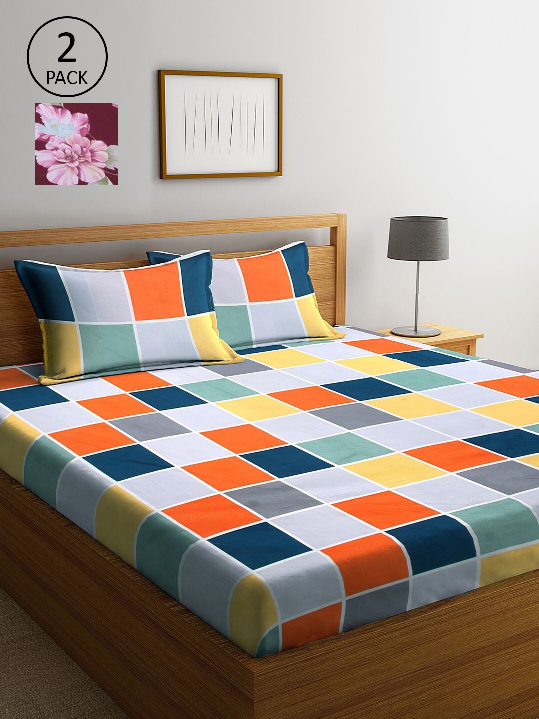 

KLOTTHE Multicoloured Geometric 210 TC 2 King Bedsheet with 4 Pillow Covers, Multi