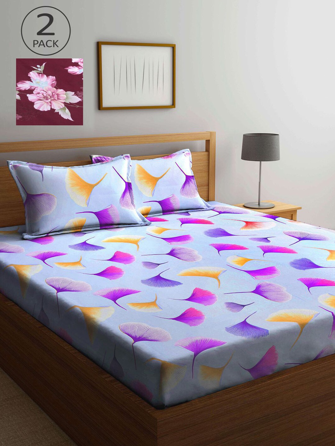 

KLOTTHE Blue & Maroon Floral 210 TC 2 King Bedsheet with 4 Pillow Covers