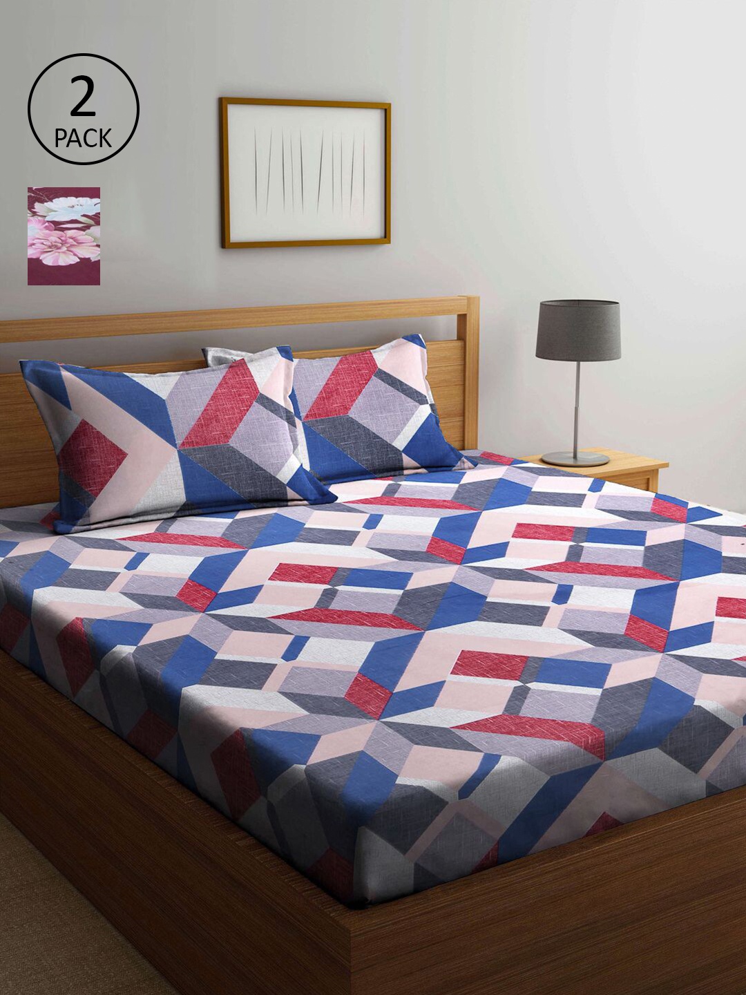 

KLOTTHE Multicoloured Geometric 210 TC 2 King Bedsheet with 4 Pillow Covers, Multi