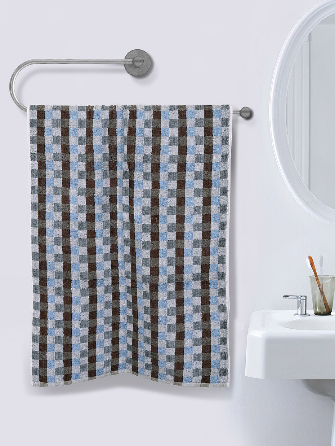 

ROMEE Blue & Black Checked Pure Cotton 500 GSM Bath Towels