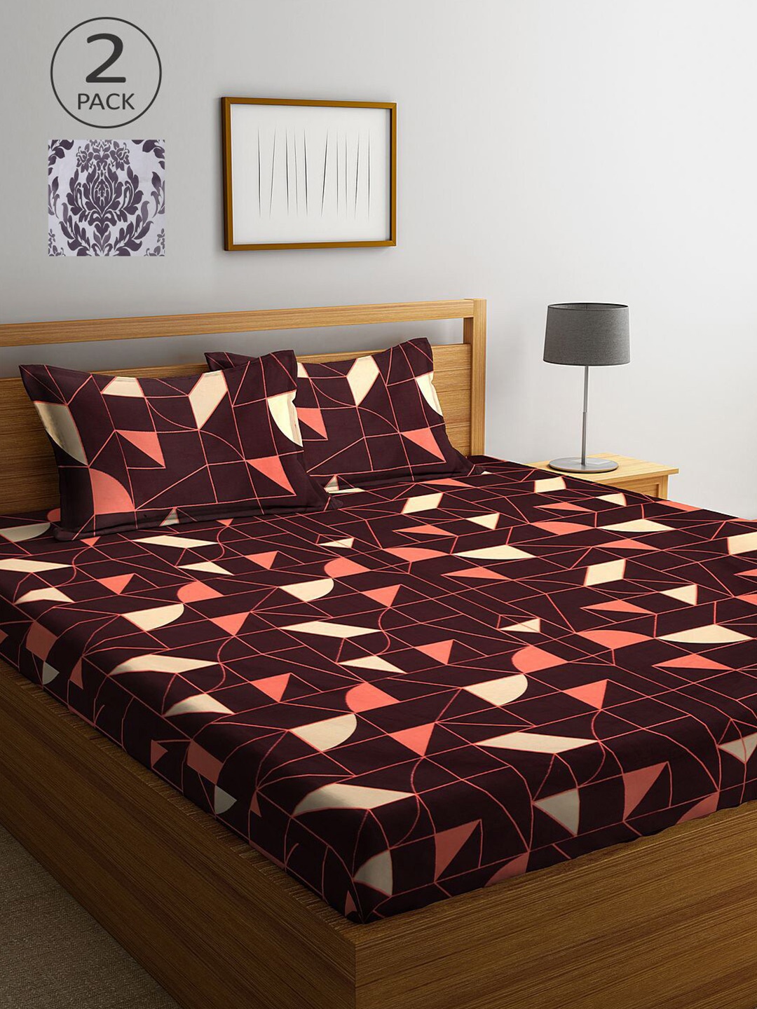 

KLOTTHE Geometric 210 TC 2 King Bedsheet with 4 Pillow Covers, Multi