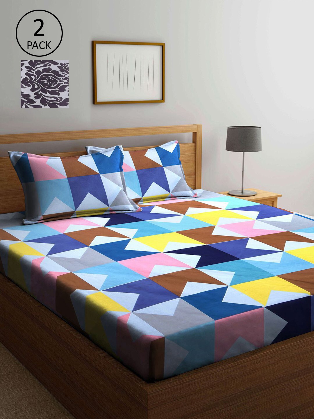 

KLOTTHE Geometric 210 TC 2 King Bedsheet with 4 Pillow Covers, Multi