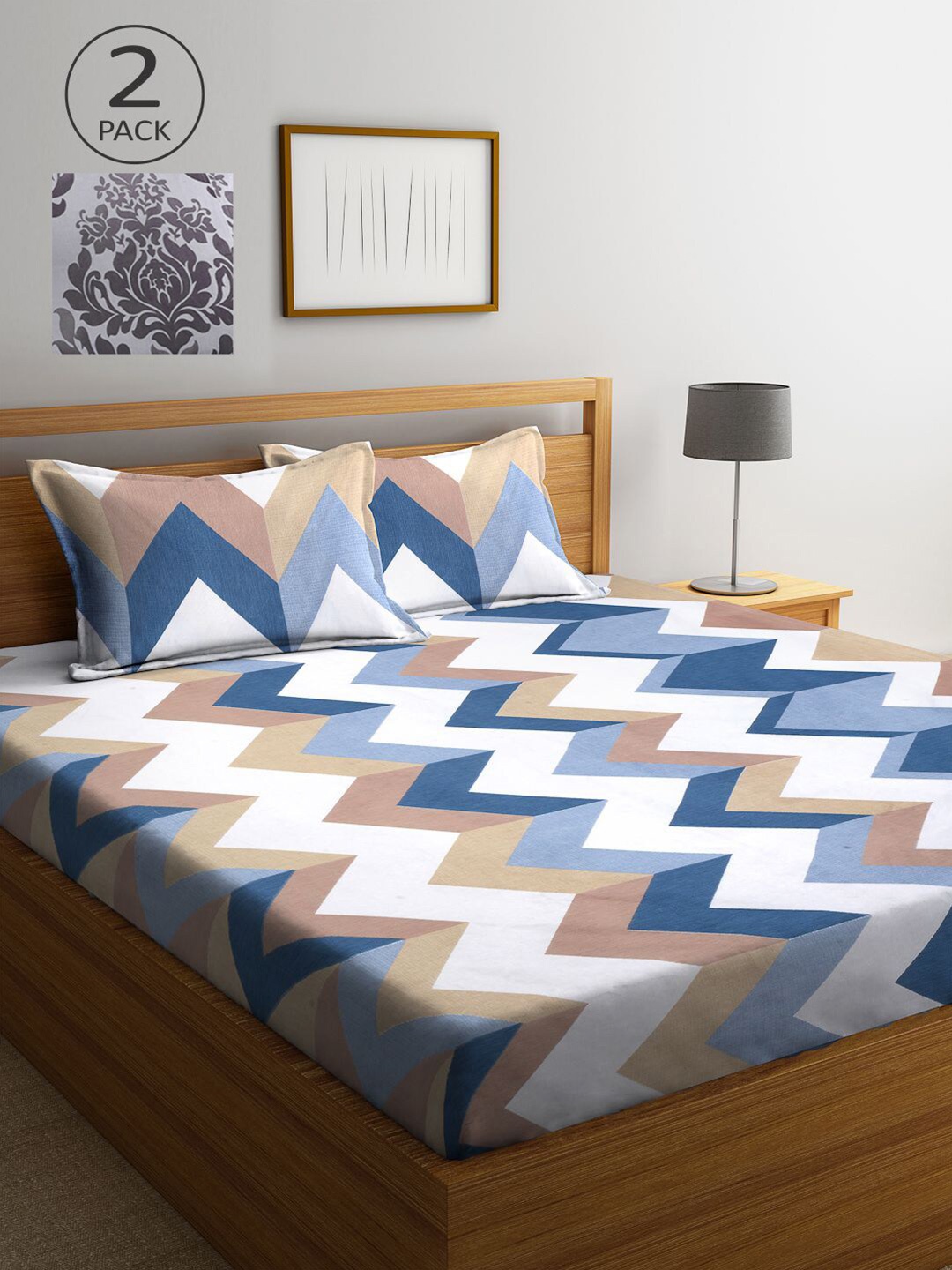 

KLOTTHE Geometric 210 TC 2 King Bedsheet with 4 Pillow Covers, Multi