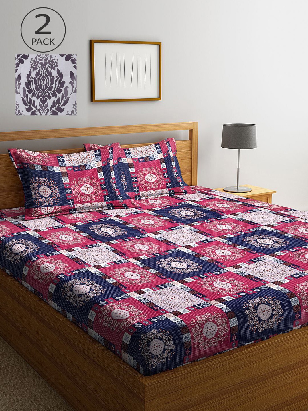 

KLOTTHE Geometric 210 TC 2 King Bedsheet with 4 Pillow Covers, Multi