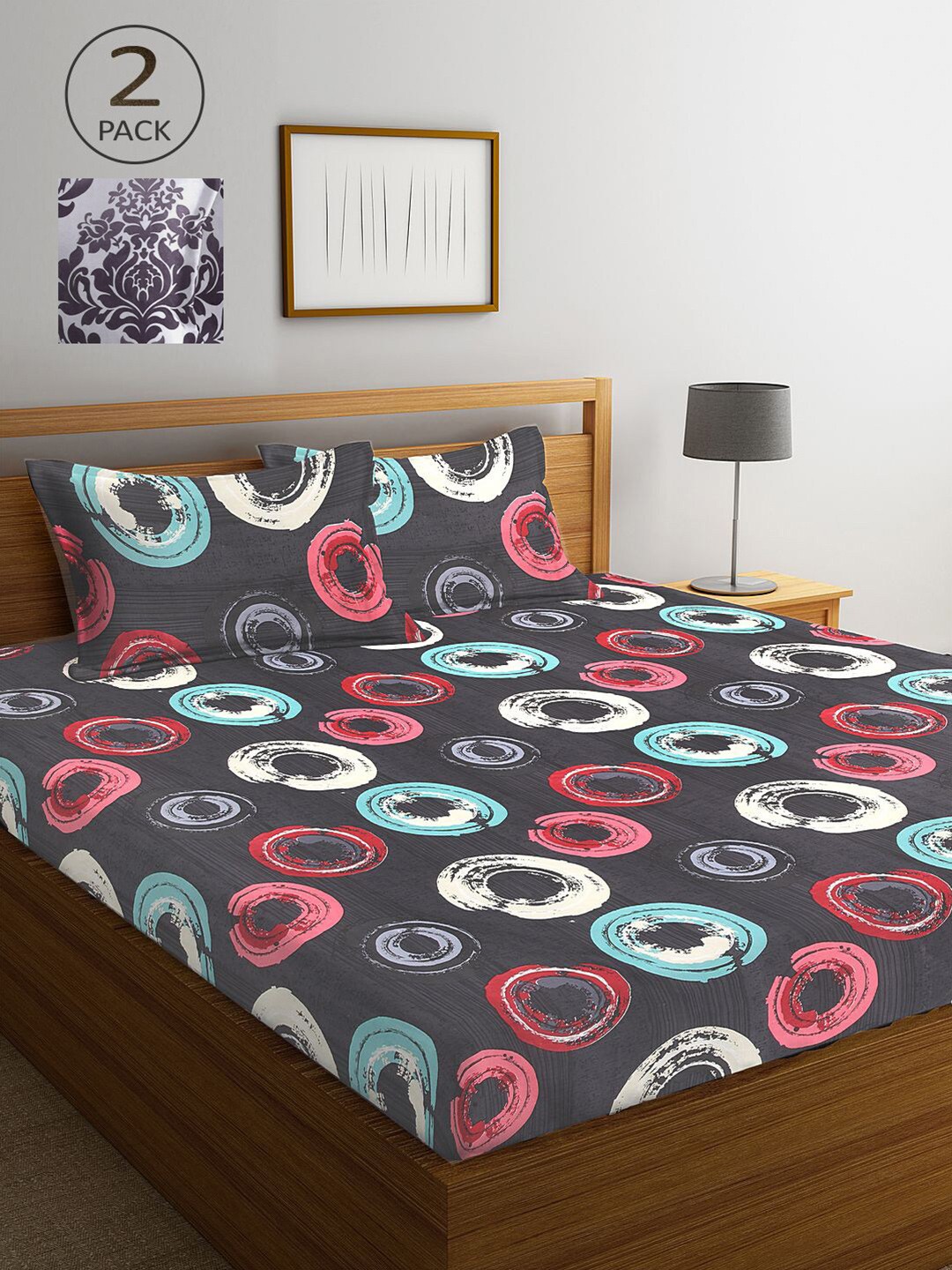 

KLOTTHE Geometric 210 TC 2 King Bedsheet with 4 Pillow Covers, Multi