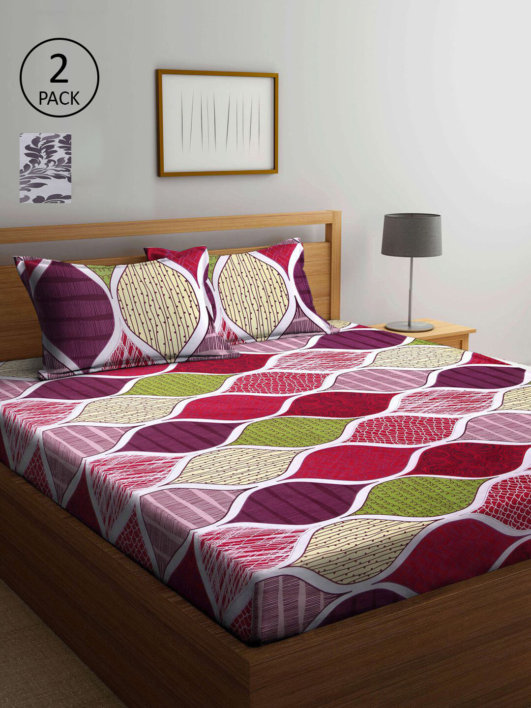 

KLOTTHE Geometric 210 TC 2 King Bedsheet with 4 Pillow Covers, Multi
