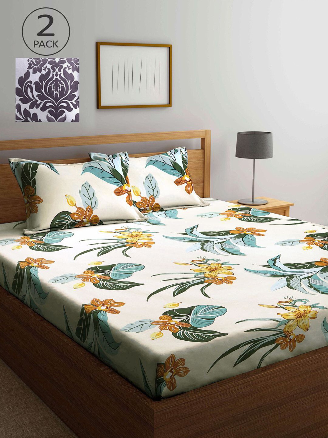 

KLOTTHE Floral 210 TC 2 King Bedsheet with 4 Pillow Covers, Multi