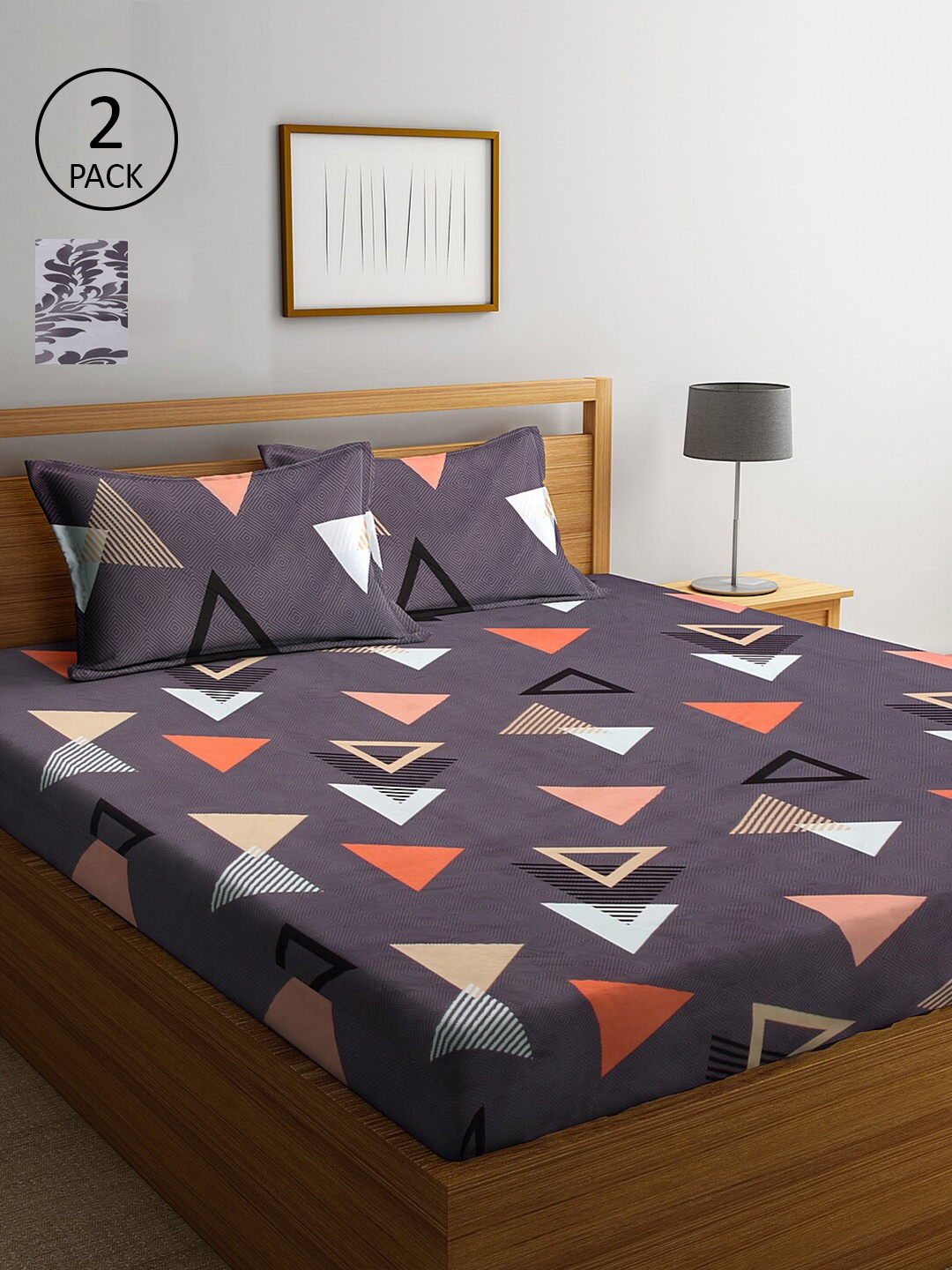 

KLOTTHE Multicoloured Geometric 210 TC 2 King Bedsheet with 4 Pillow Covers, Multi