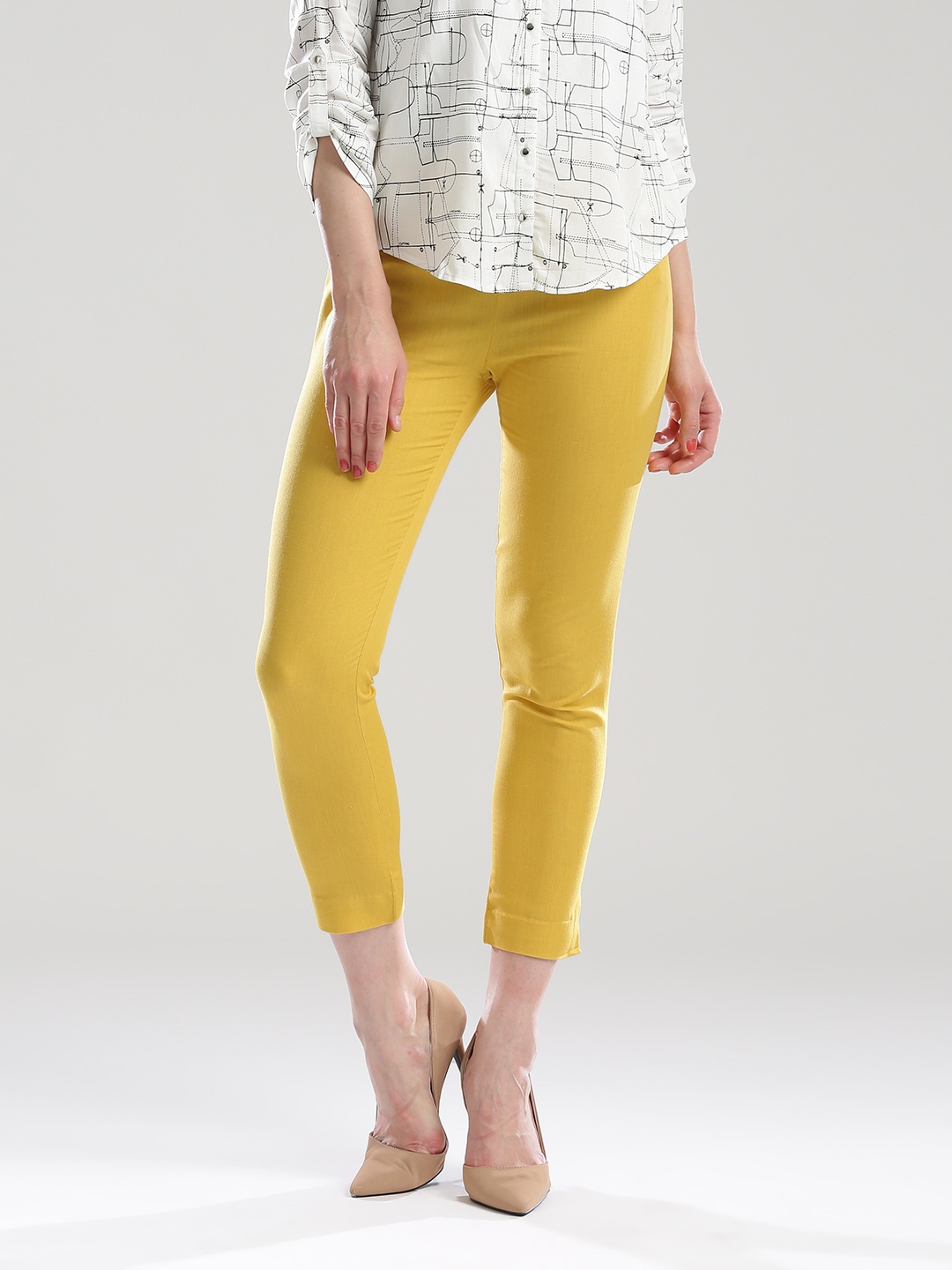 

W Women Mustard Yellow Solid Cropped Cigarette Trousers
