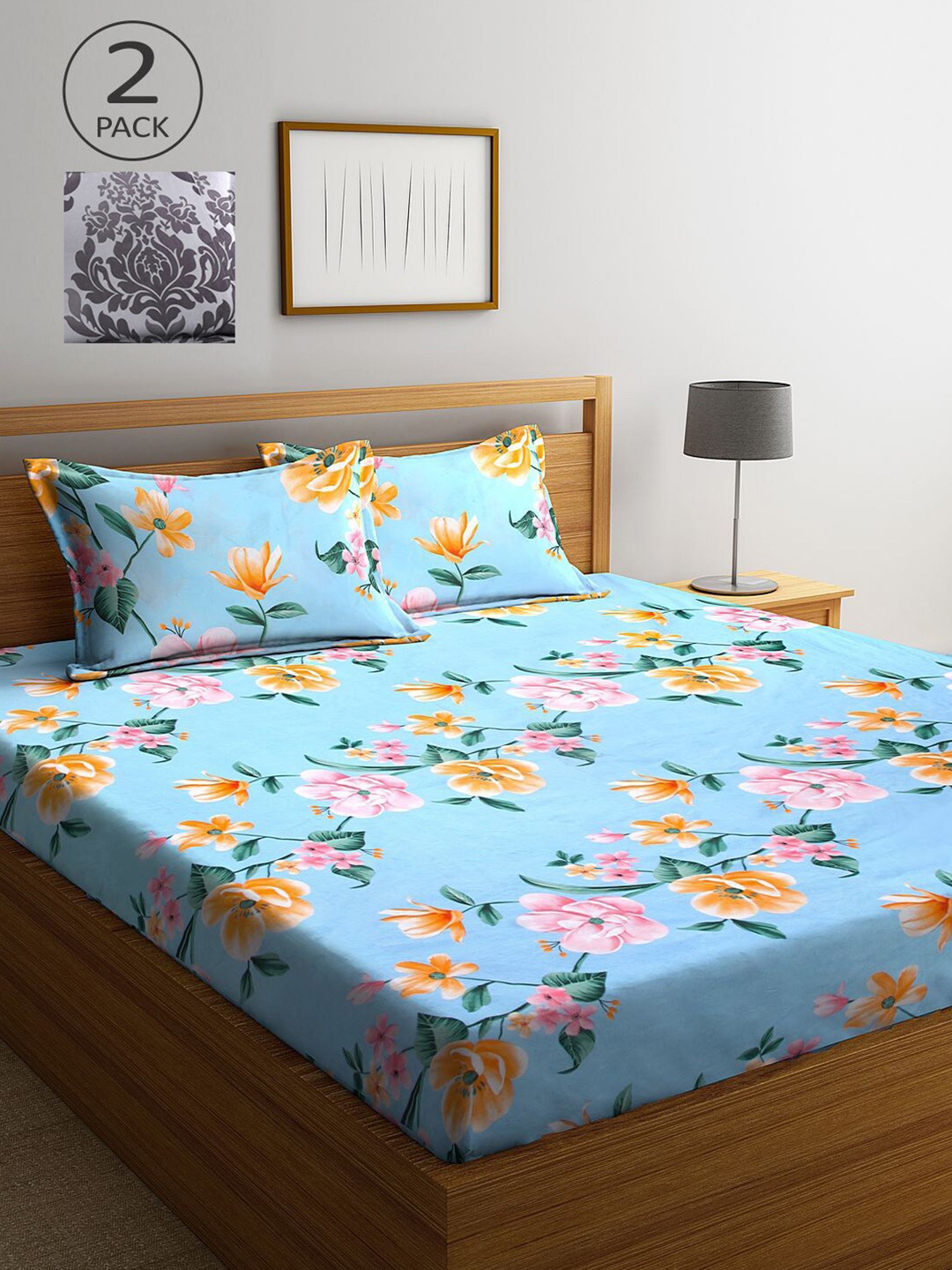 

KLOTTHE Floral 210 TC 2 King Bedsheet with 4 Pillow Covers, Multi