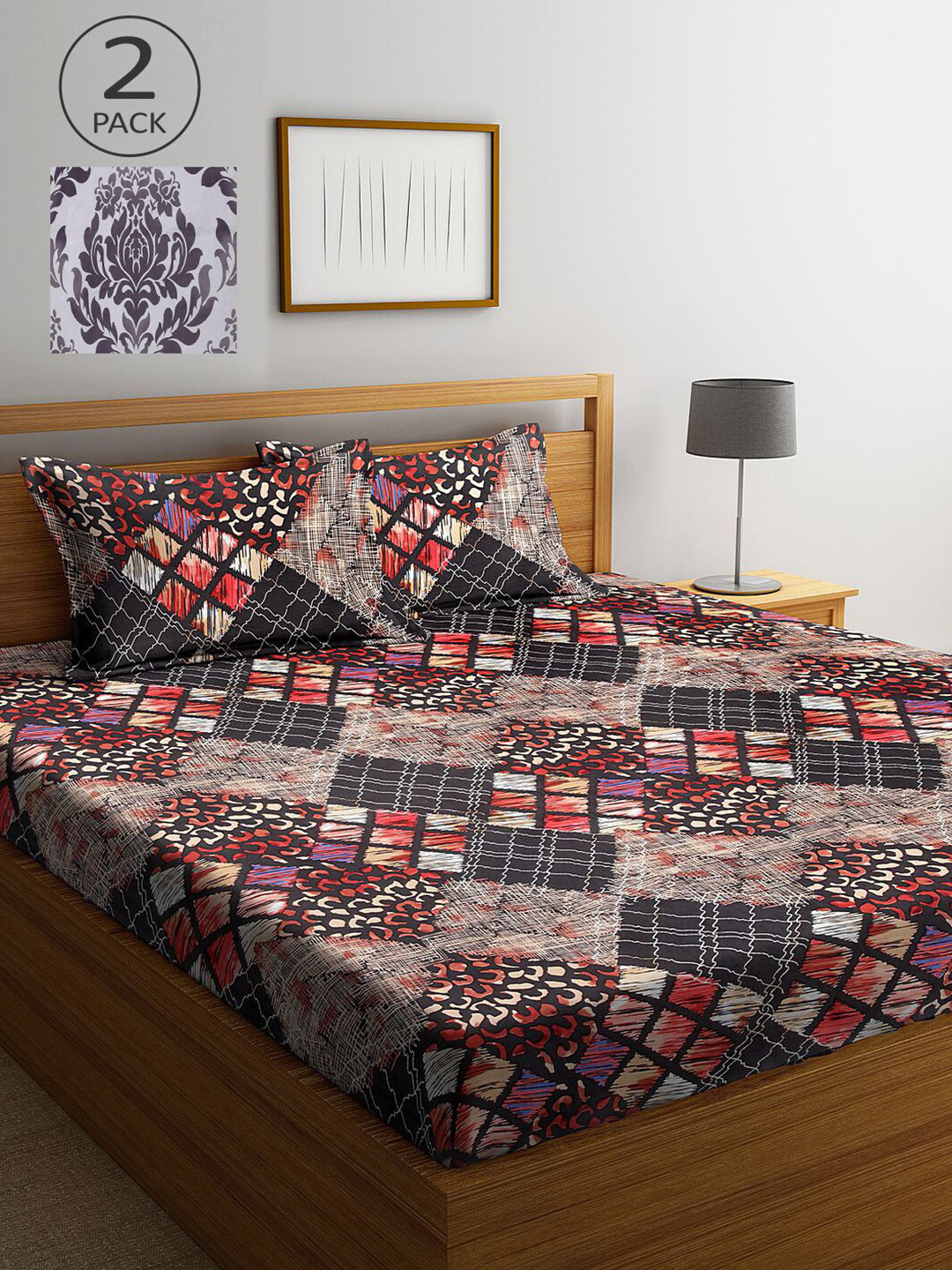 

KLOTTHE Geometric 210 TC 2 King Bedsheet with 4 Pillow Covers, Multi